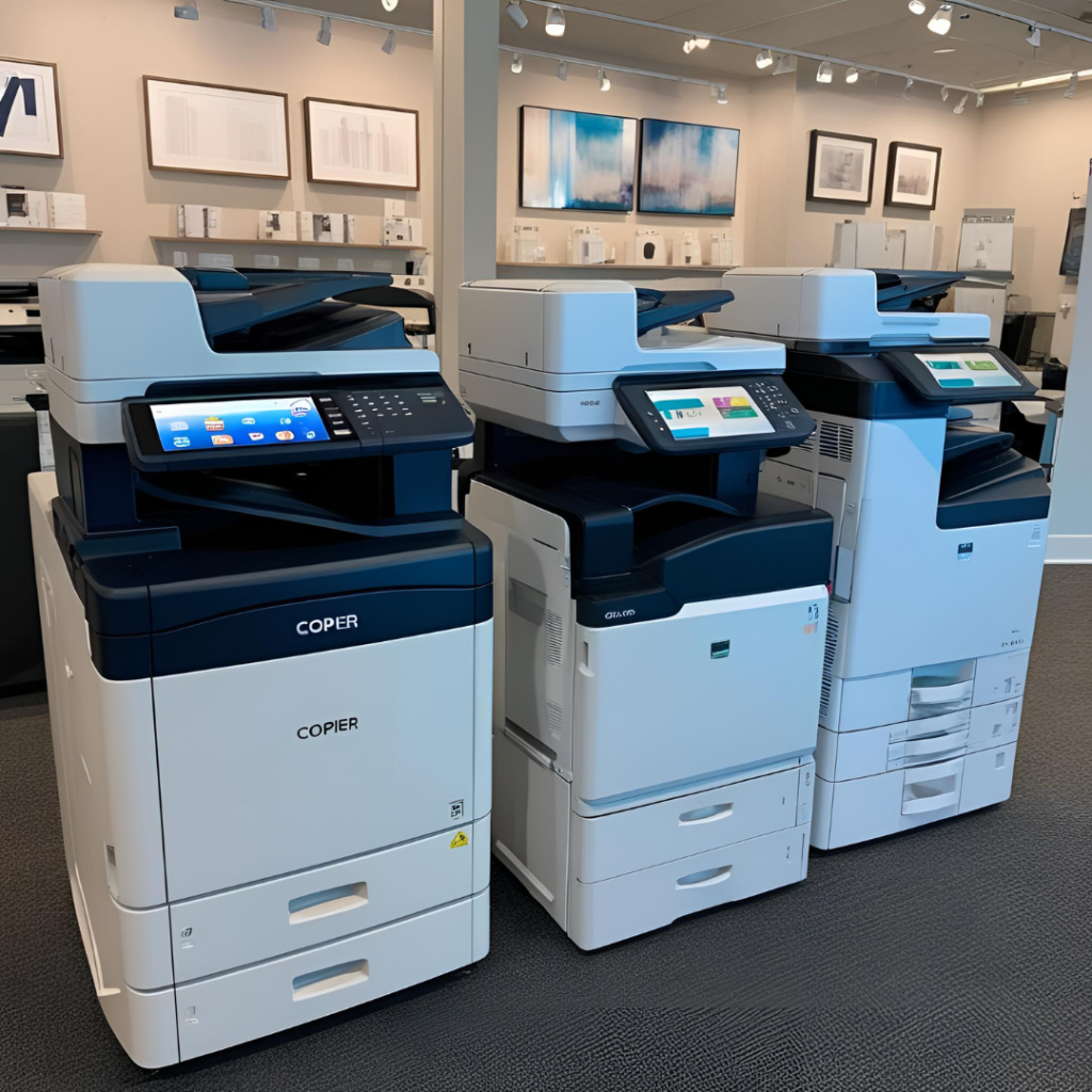 office equipment dealer showroom with copiers and MF printers